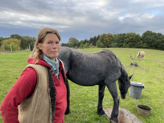 eine Frau mit Pferden im Hintergrund